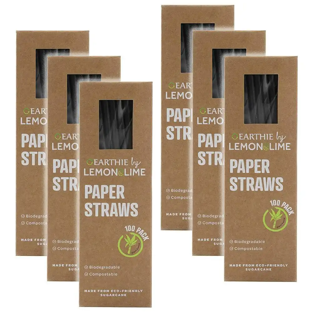 600x Lemon & Lime 20cm Paper Straws Black Drinks/Drinking/Party Eco Friendly