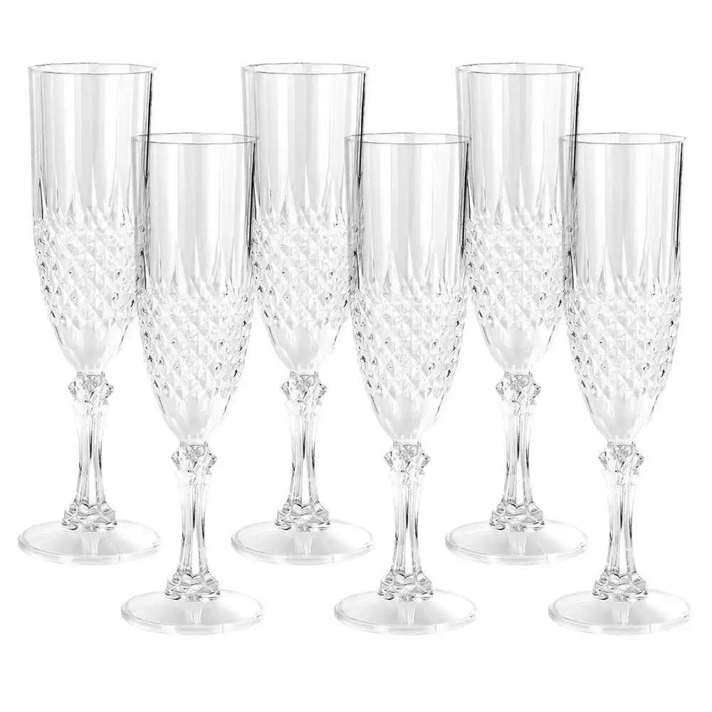 6x Lemon & Lime Crystal Deco 230ml Plastic Champagne Glass Sparkling Wine Flute