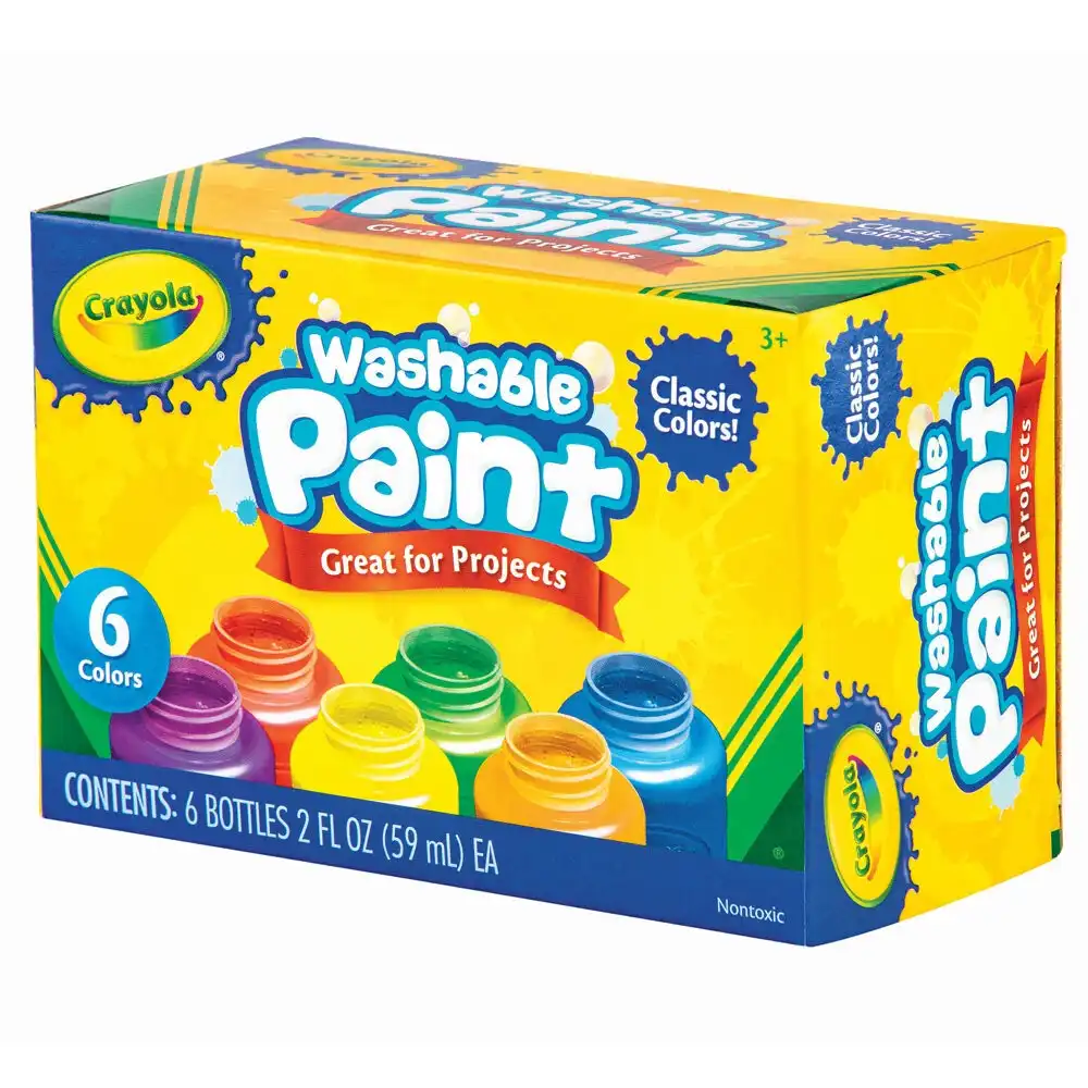 Crayola Washable Kids Paint, Assorted Colors, 2 oz., 6/Set (54-5000)