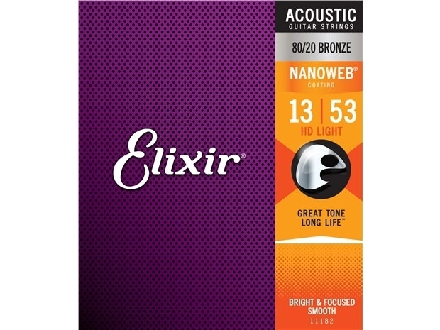 Elixir #11182 Acoustic Nanoweb Guitar String 80/20 Bronze 13-53 HD Light Gauge