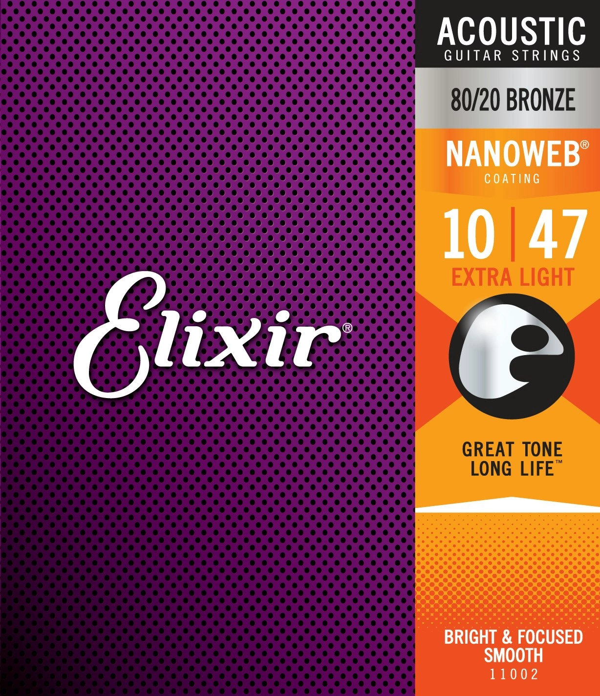 Elixir #11002 Acoustic Nano 80/20 Bronze Guitar String 10-47 Extra Light Gauge