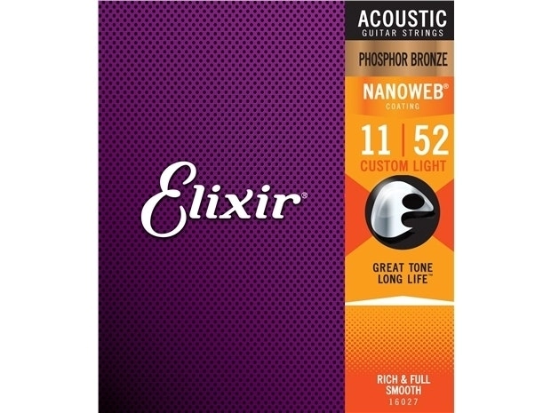 Elixir #16027 Acoustic Nanoweb Phosphor Bronze Guitar String 11-52 Custom Light