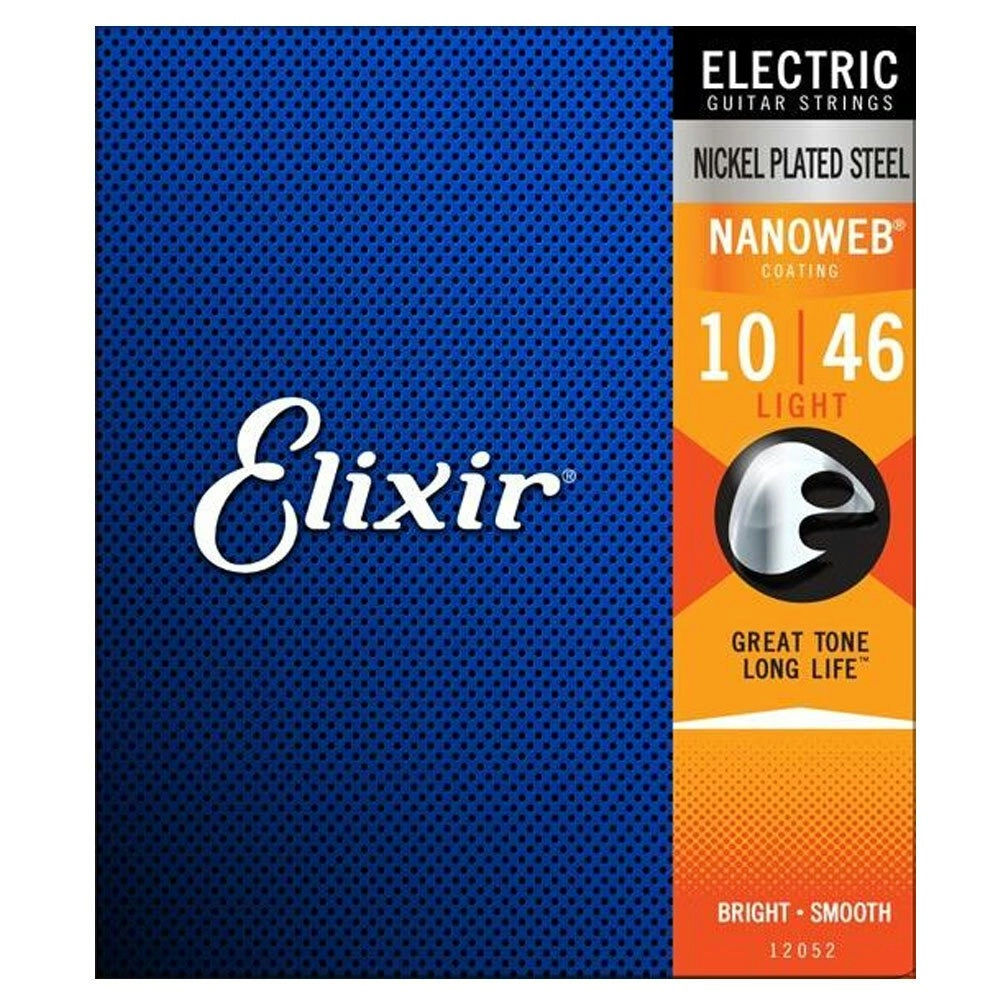 Elixir #12052 Electric Guitar Strings Nanoweb Nickel Plated Steel 10-46 Light