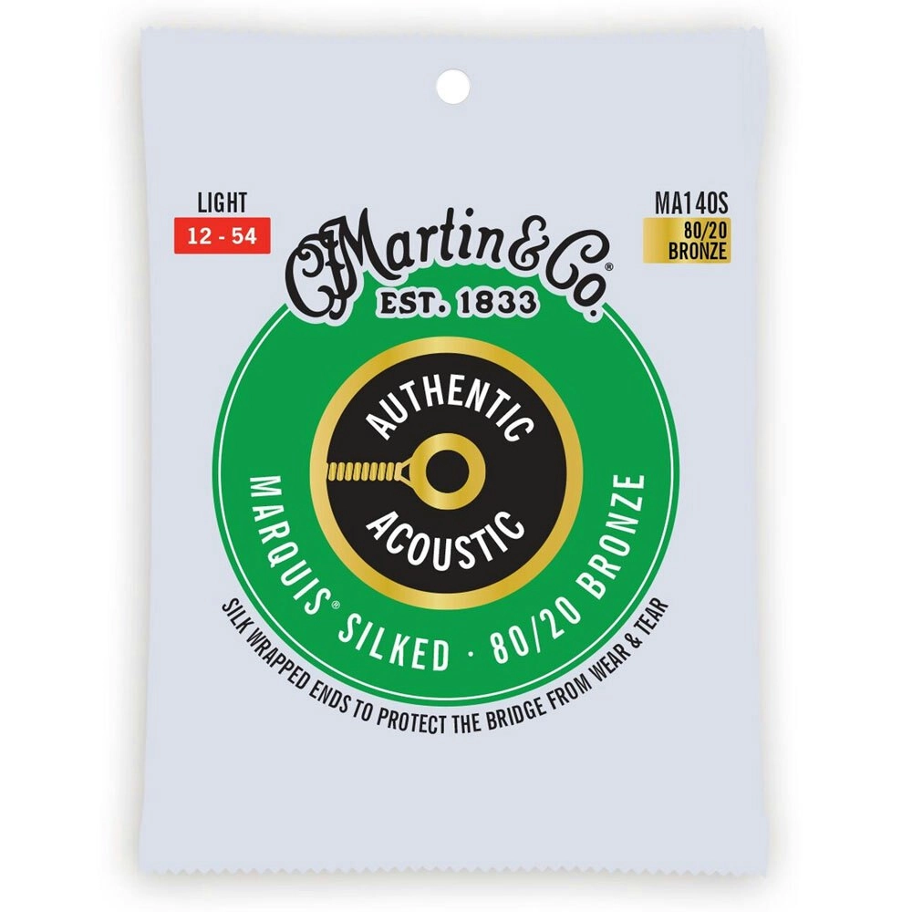 Martin Guitar Authentic Acoustic Silked Strings 80/20 Bronze MA140S Light Gauge