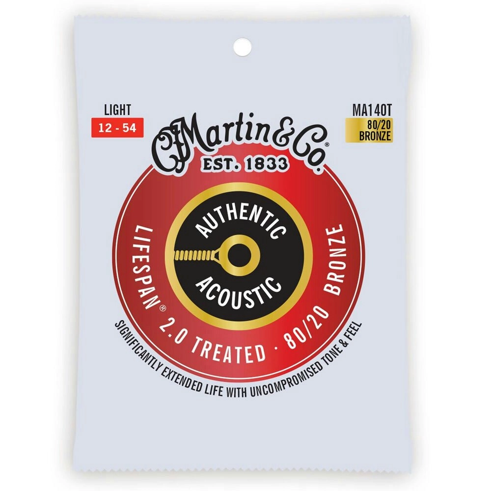 Martin Guitar Authentic Acoustic Treated Strings 80/20 Bronze MA140T Light Gauge