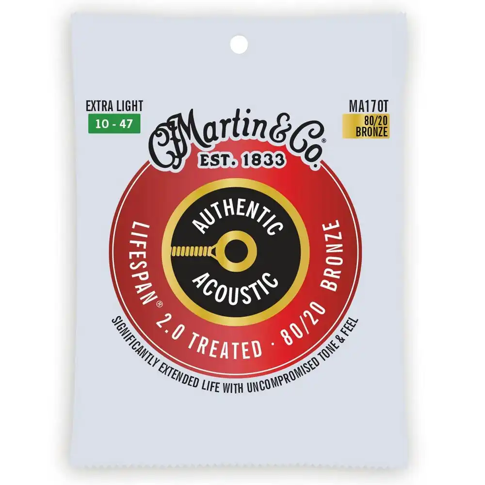 Martin Guitar Authentic Treated Strings 80/20 Bronze MA170T Extra Light Gauge