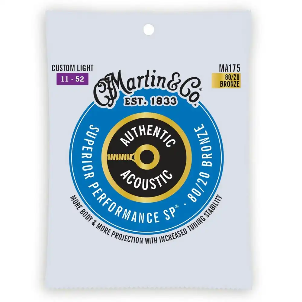 Martin Guitar Authentic Acoustic Strings 80/20 Bronze MA175 Custom Light Gauge