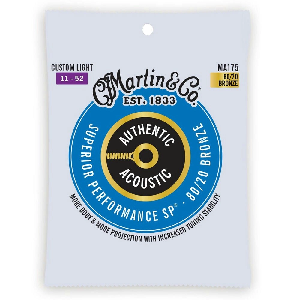 Martin Guitar Authentic Acoustic Strings 80/20 Bronze MA175 Custom Light Gauge