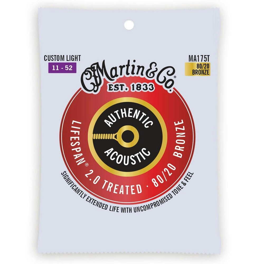 Martin Guitar Authentic Treated Strings 80/20 Bronze MA175T Custom Light Gauge