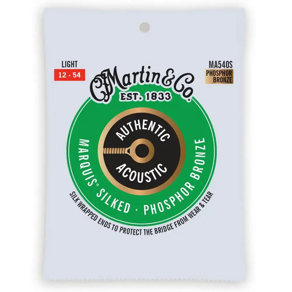 Martin Guitar Authentic Silked Strings 92/8 Phosphor Bronze MA540S Light Gauge