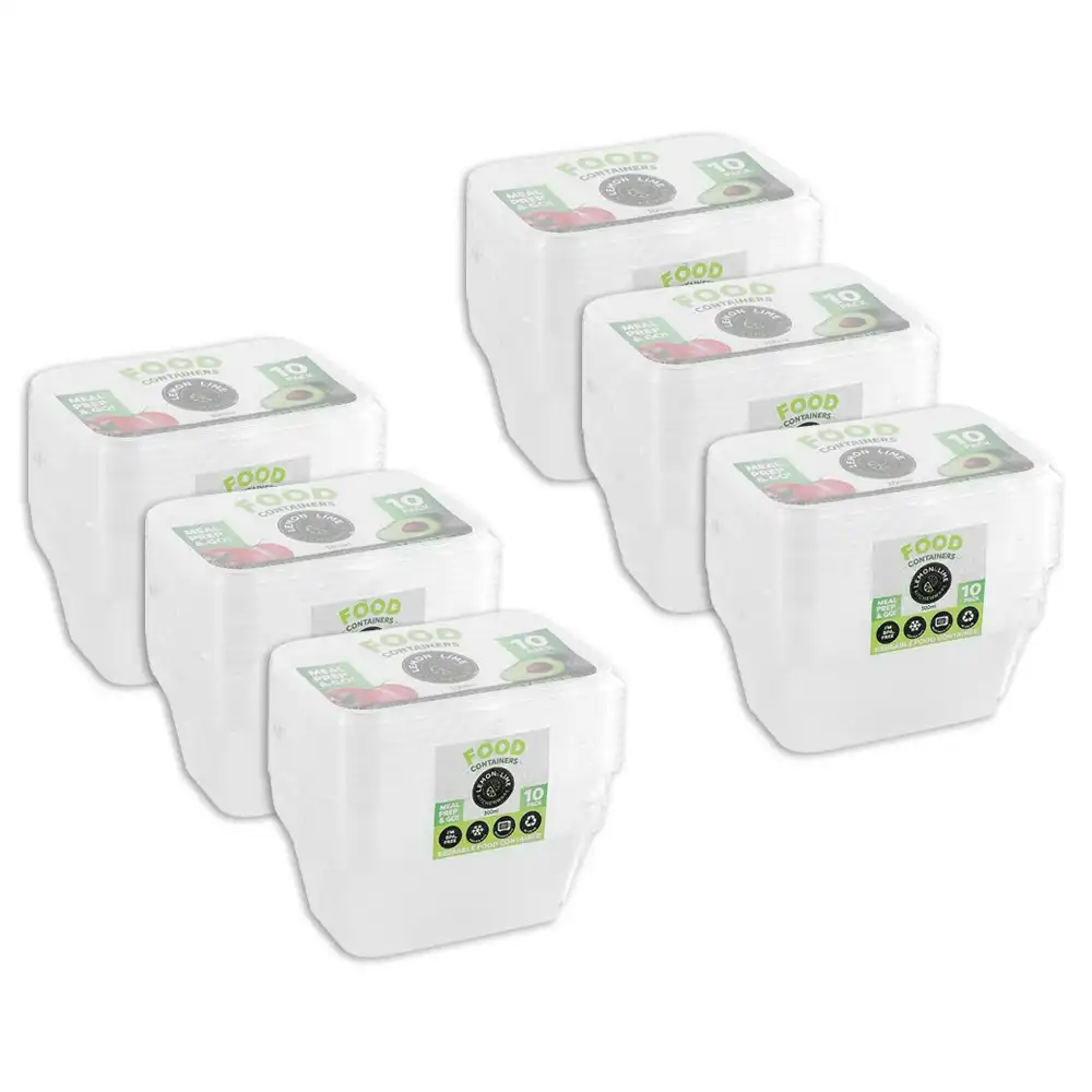 60pc Lemon & Lime Reusable Takeaway Food Storage Container Box Rectangular 300ml
