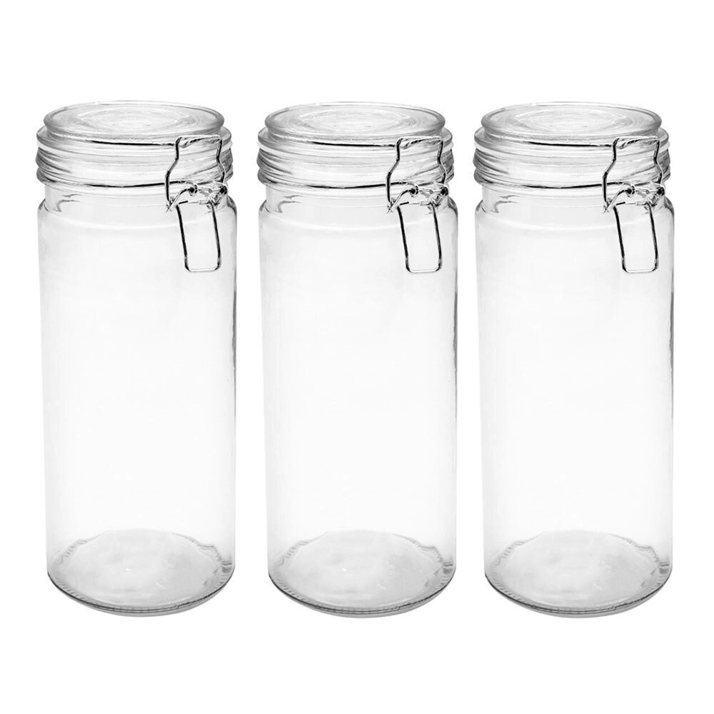 3x Lemon & Lime Fresco 1.4L Glass Clip Jar 24.5cm Home Kitchen Storage Container