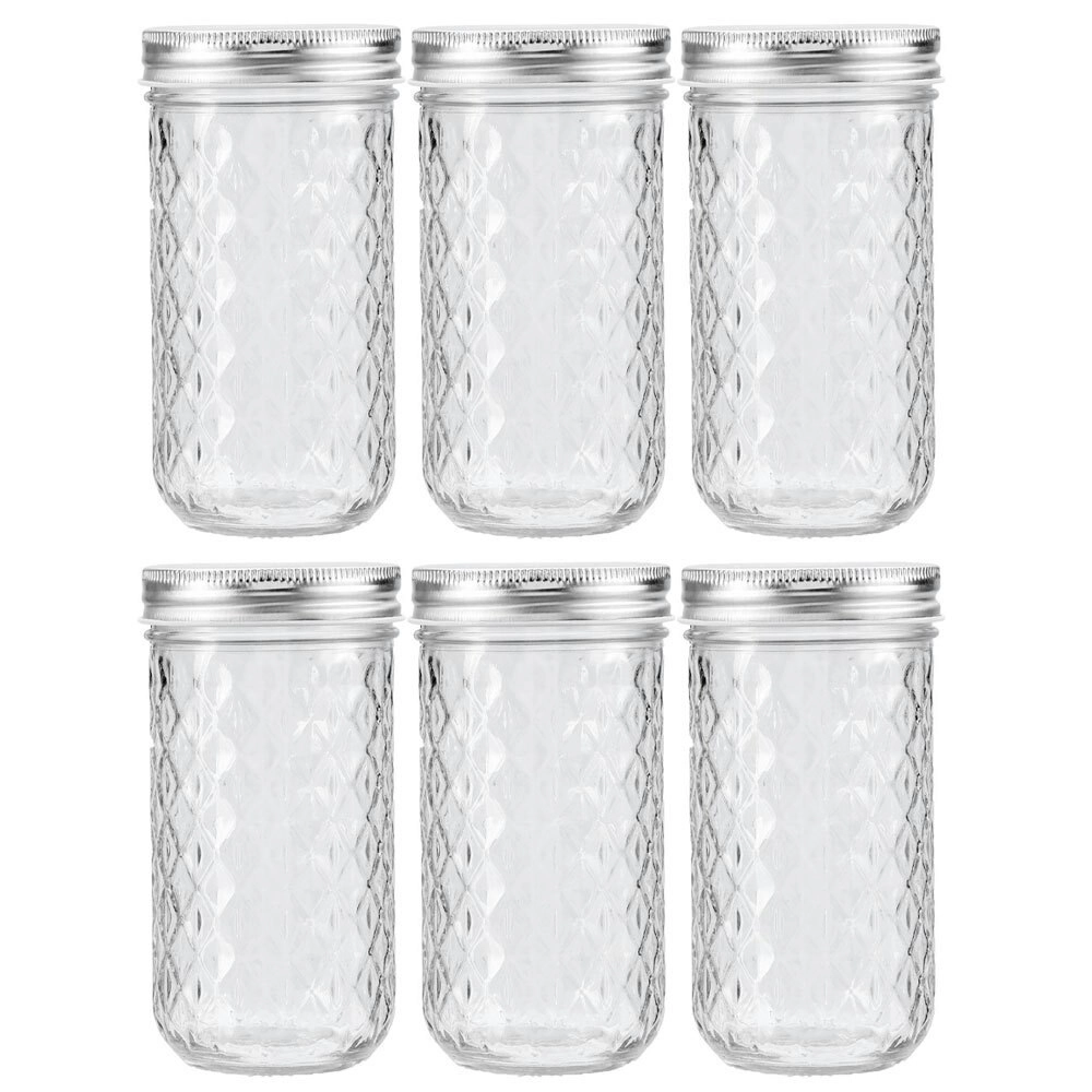 6PK Lemon & Lime 350ml Quilted Glass Conserve Canister Jar Food Storage Clear