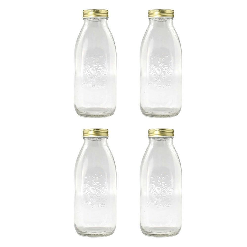 4x Lemon & Lime Roma 1L Glass Conserve Sauce Bottle 22.5cm Kitchen Container Jar