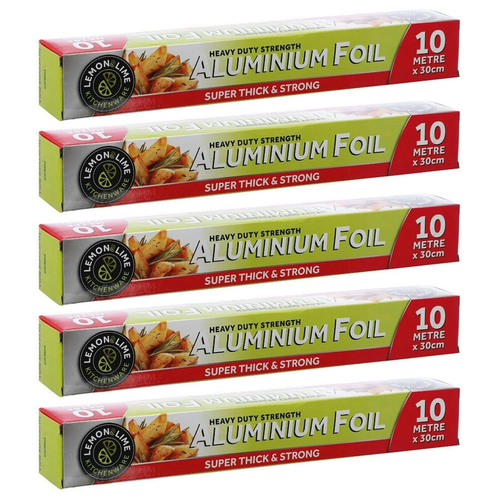 5x Lemon & Lime 10m Heavy Duty Kitchen Food Aluminium Foil Wrap Roll w/Dispenser