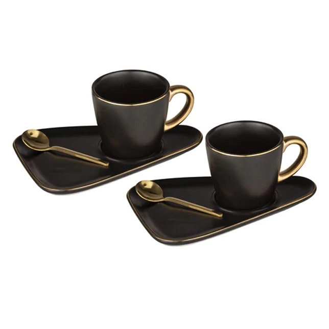 2pc Tempa Asteria 100ml Espresso Coffee Cup Mug w/Plate/Spoon Drinkware Set BLK