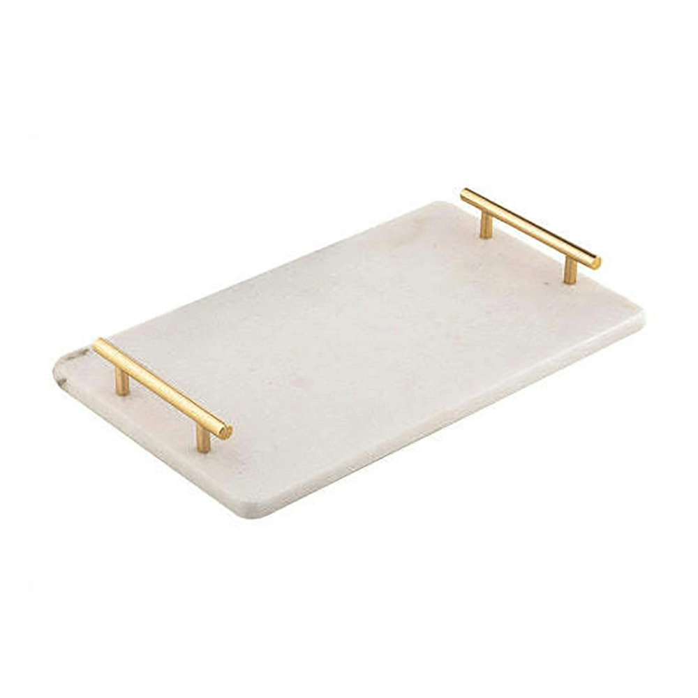 Tempa 40cm Emerson Marble Handled Rectangle Food Serving Tray/Board/Plate White