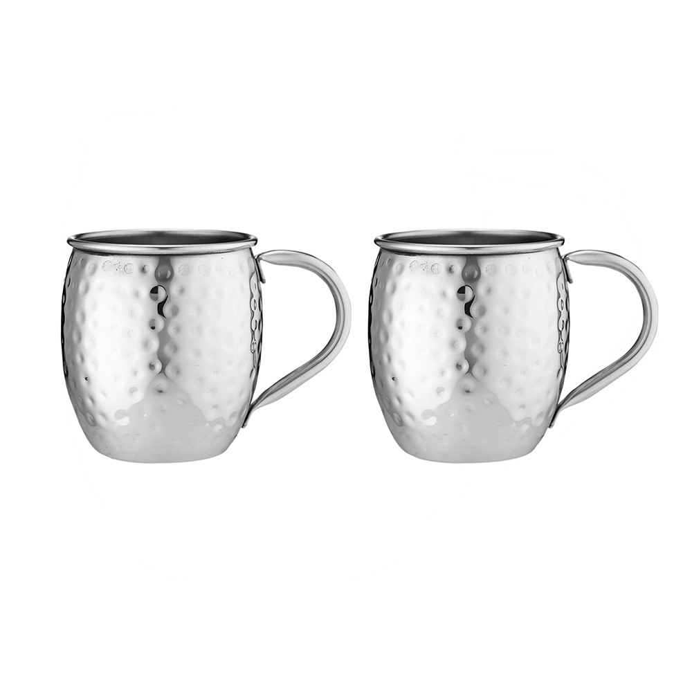 2pc 500ml Tempa Spencer Hammered Silver Stainless Steel Cold Drinking Mug/Cup