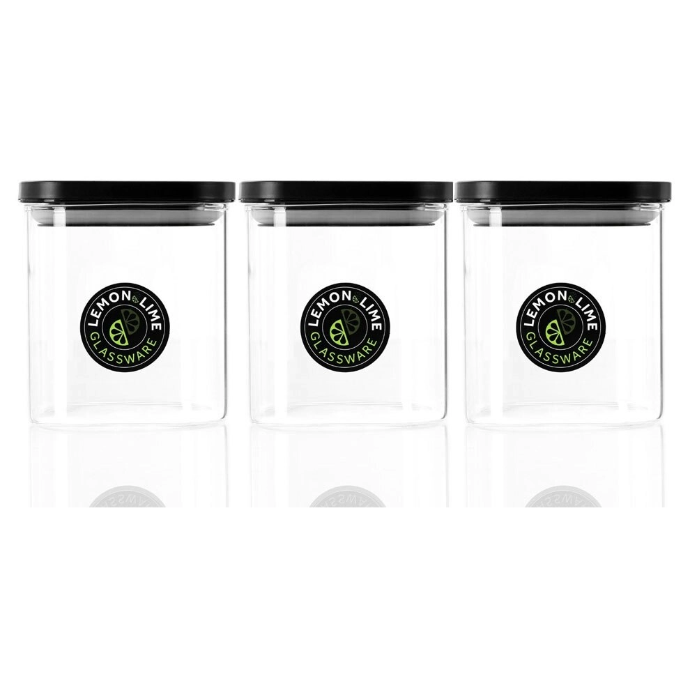 3x Lemon & Lime Montana Square Glass Jar 800ml Kitchen Storage Container w/ Lid