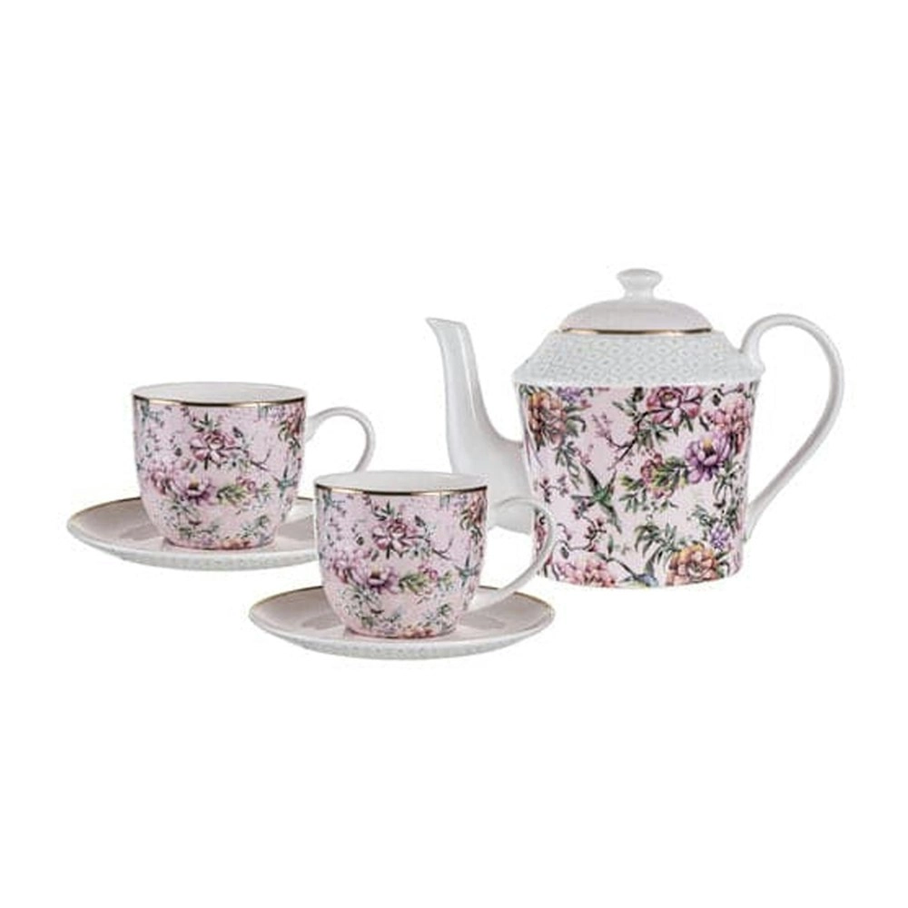 5pc Ashdene Chinoiserie Pink 600ml Brewing SS Infuser Teapot/Teacup Saucer Set