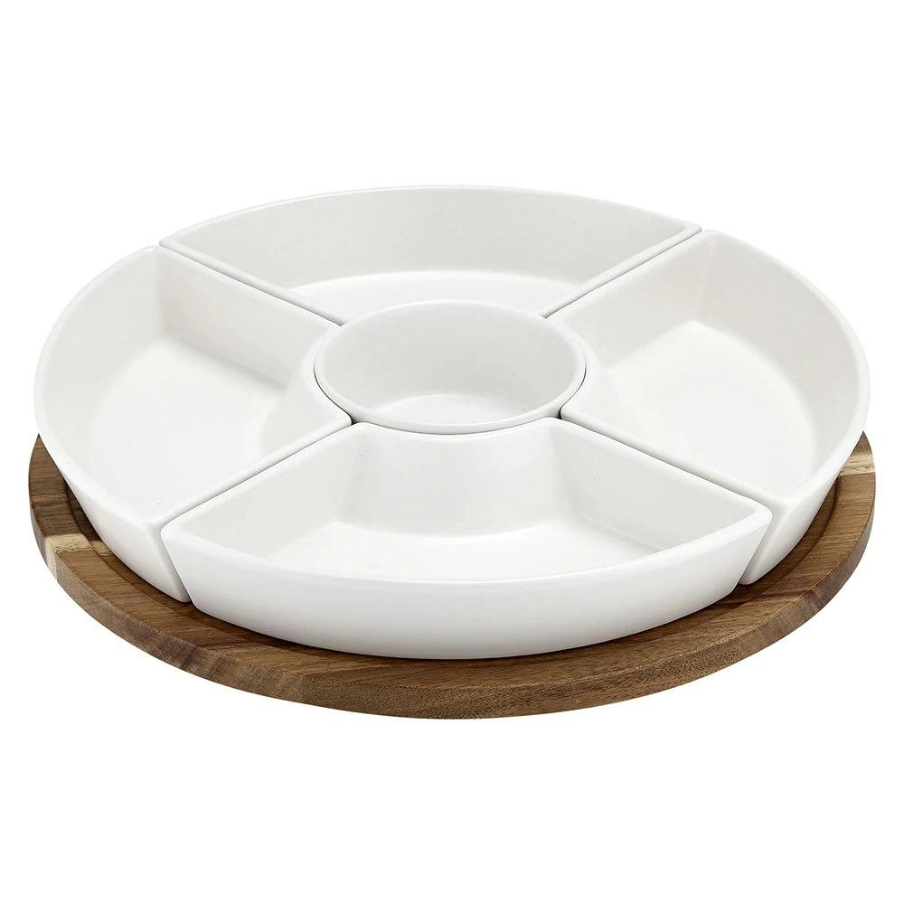 Ladelle 35cm Essentials White Spinning Stoneware Acacia Grazing Serving Platter