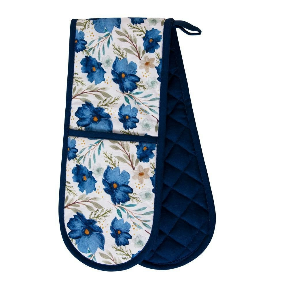 J. Elliot Wildflower Cotton Double Oven Glove 82cm Kitchen Oven/BBQ Mitts Blue