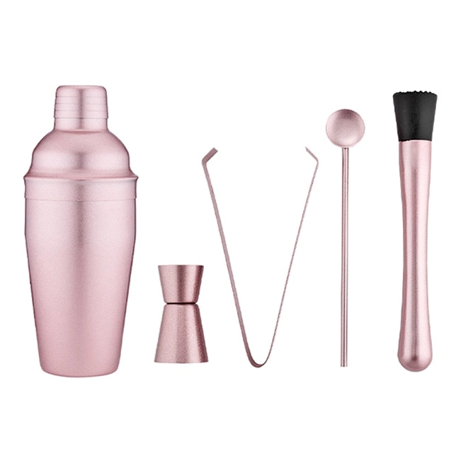 5pc Tempa Aurora 550ml Cocktail Mixer Set w/ Jigger/Tong/Spoon/Muddler Blush