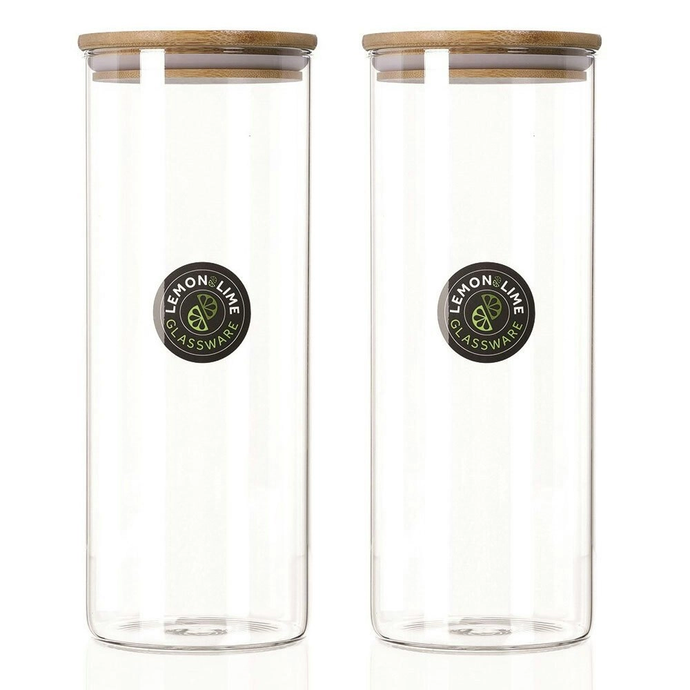 2x Lemon & Lime Camden 1.7L Glass Jar Canister Container Storage w/ Bamboo Lid