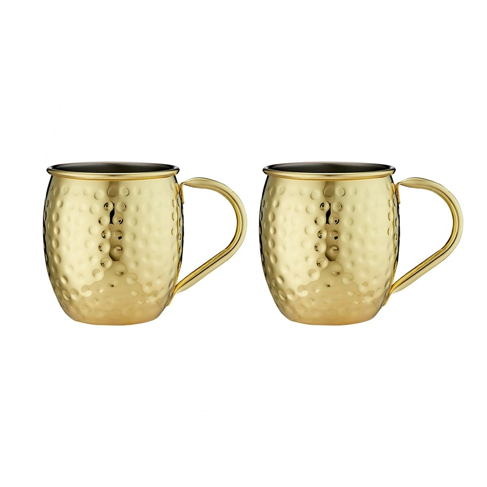 2pc 500ml Tempa Spencer Hammered Gold Handled Stainless Steel Cold Drink Mug/Cup