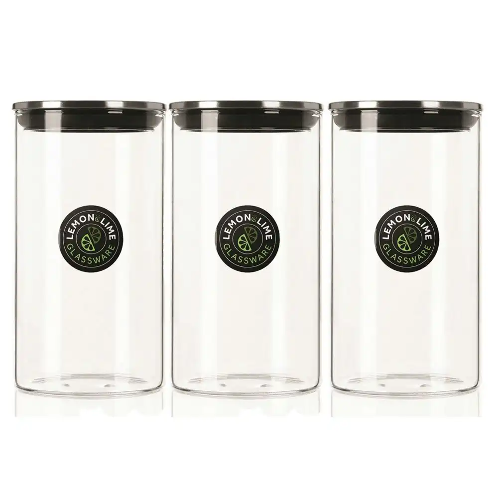 3PK Lemon & Lime Acier 1.2L Glass Jar Storage Container w/ Stainless Steel Lid