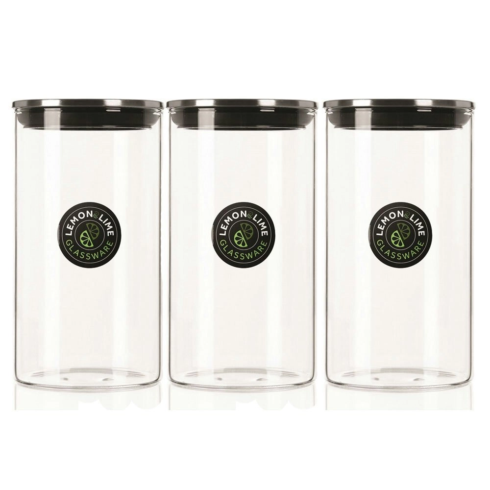 3PK Lemon & Lime Acier 1.2L Glass Jar Storage Container w/ Stainless Steel Lid