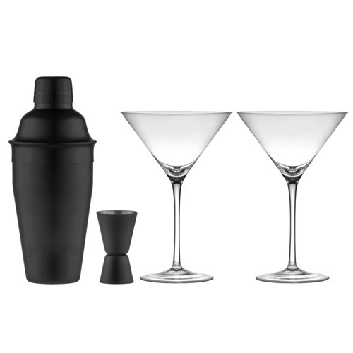 4pc Aurora 500ml Cocktail Shaker 15/30ml Jigger/Martini Glasses Set Matte Black