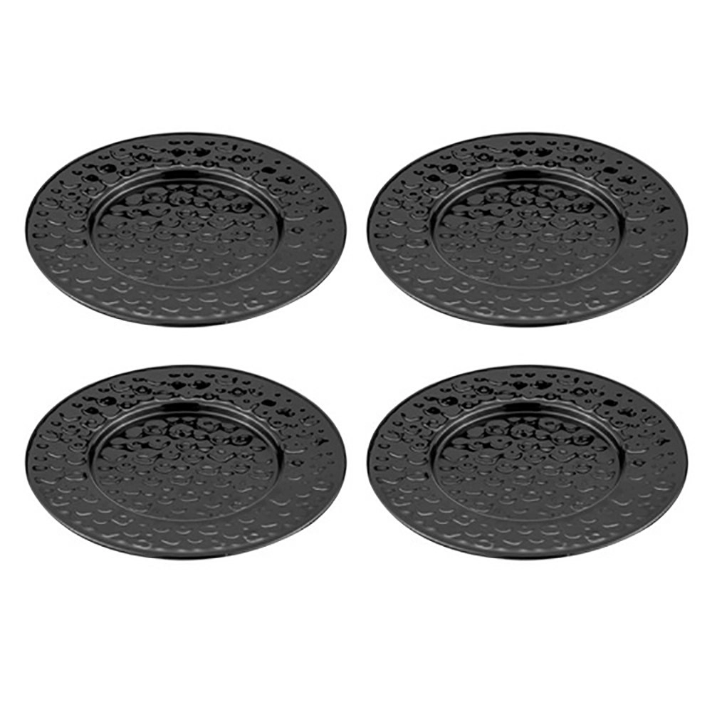 4PK Spencer Hammered 13cm Coaster Set Metallic Stainless Steel Drink Pad Black