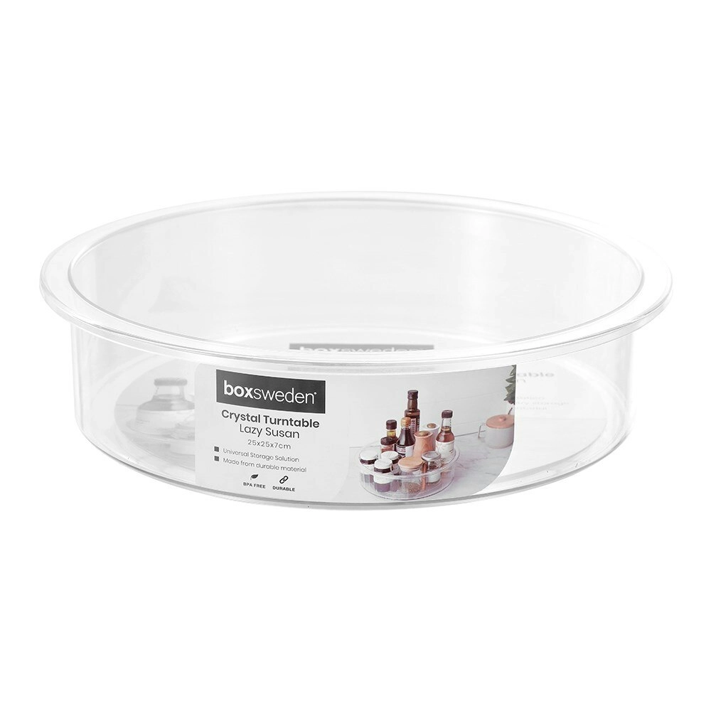 Boxsweden Crystal 25cm Lazy Susan Round Organiser Rotating Tray Storage Clear