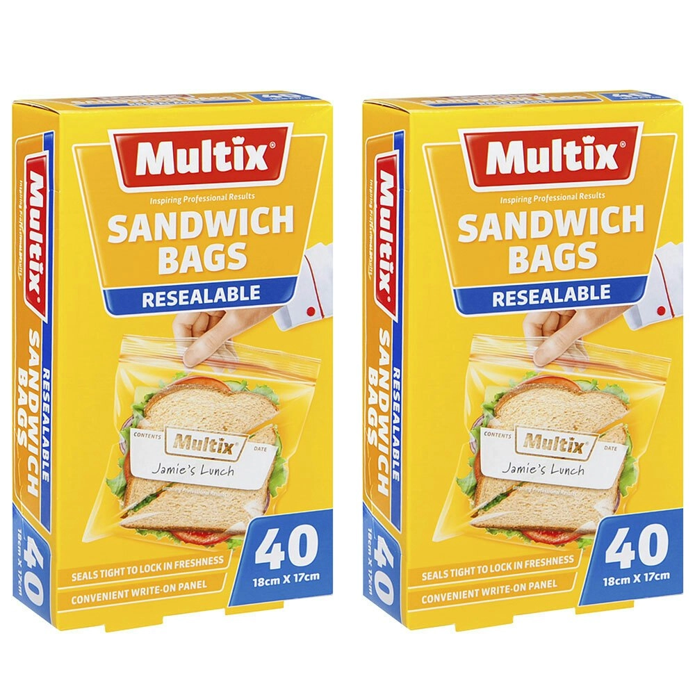 80x Multix 18cm Sandwich Bags Resealable Food Storage Zip Lock Container Bag