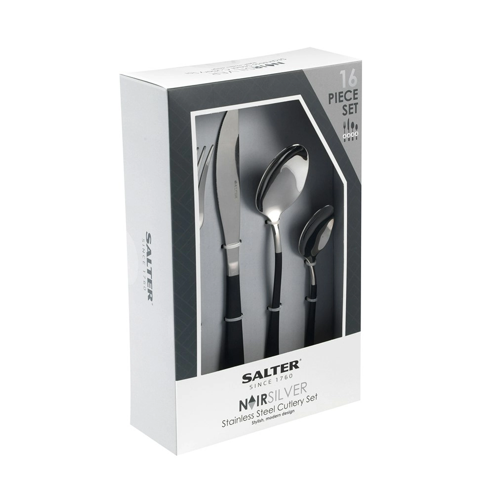 16pc Salter Noir Silver Cutlery Set Knife/Spoon/Fork/Teaspoon Stainless Steel