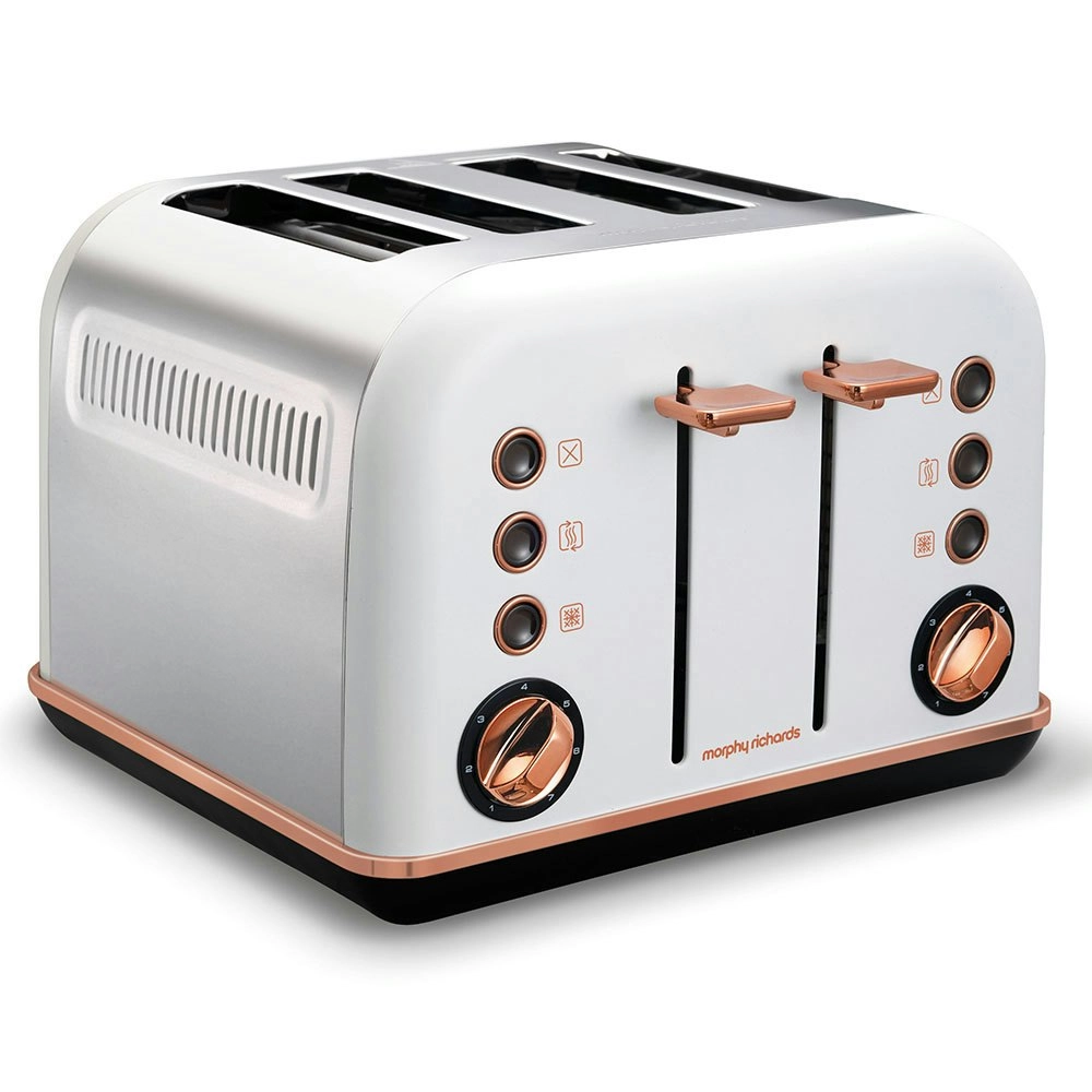 Morphy Richards 242108 White Accents 4 Slice Toaster Rose Gold w/ Removable Tray