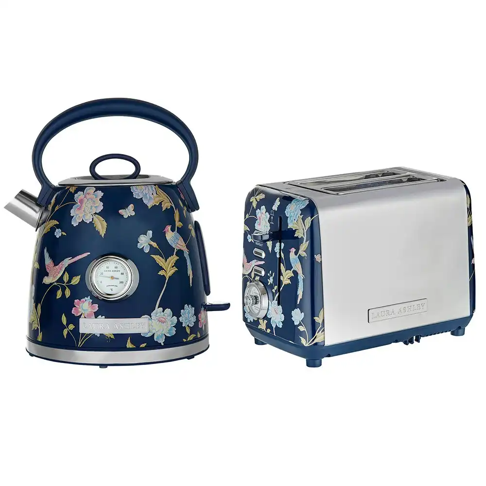 Laura Ashley Elveden 1.7L Kettle & 2 Slice Toaster Blue & Silver Kitchen/Home