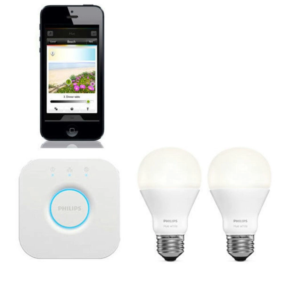 Philips Hue Wi-Fi Starter Kit w/ 2.0 Bridge/2x Warm White E27 LED Light Bulb/App