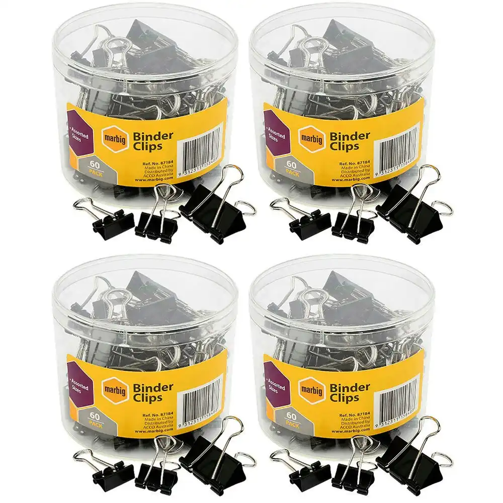 240PC Marbig Paper Fold Back/Binder Clips Assort Sizes Office/Home Use/Essential