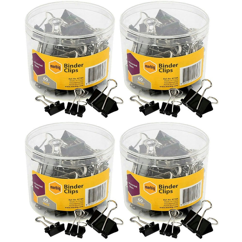 240PC Marbig Paper Fold Back/Binder Clips Assort Sizes Office/Home Use/Essential