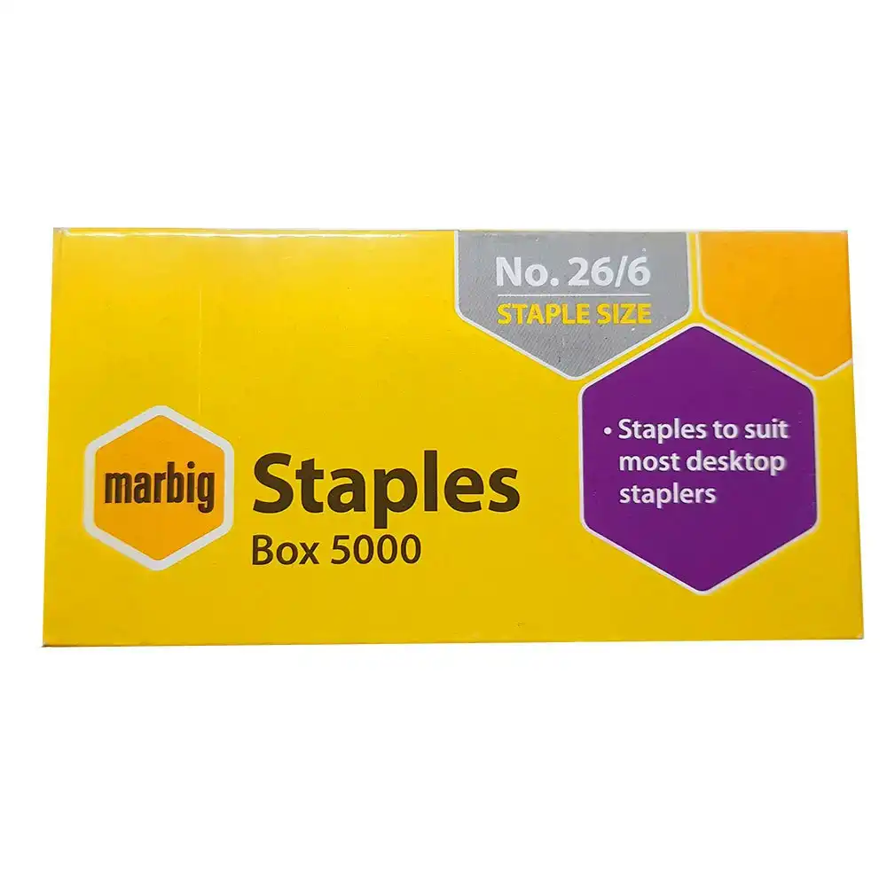 2PK Marbig Staples 26/6 Box 5000 for Staplers/Papers Office/Home Use/Essentials