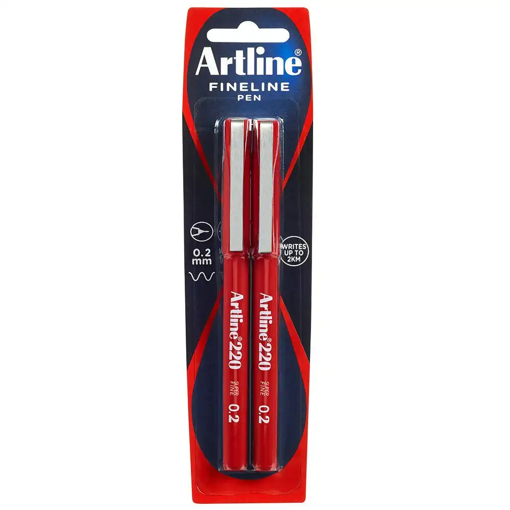 2pc Artline Fineline 220 Super Fine 0.2mm Line School Drawing Writing Pen Red