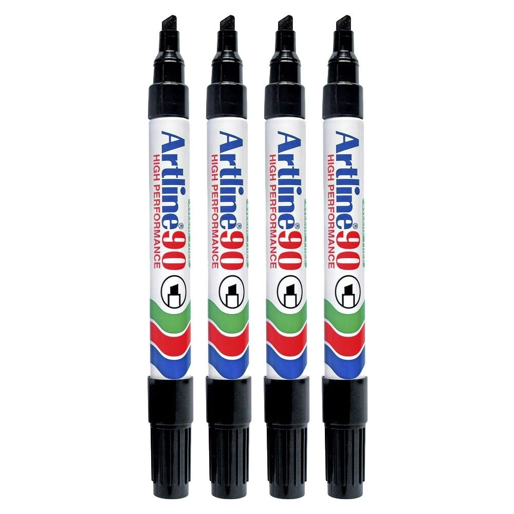 4pc Artline 90 Permanent Marker Office/School 2-5mm Line Width Chisel Nib Black