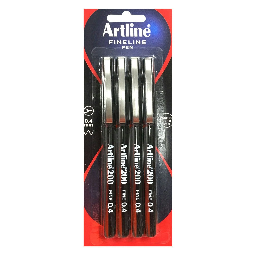 4pc Artline 220 Fine 0.4mm Line Work/School Fineline Drawing Writing Pen Black