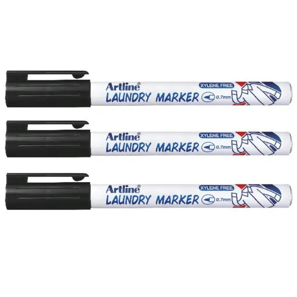 3pc Artline 750 Laundry/Linen/Clothing/Fabric Bullet Nib 0.7mm Line Marker Black