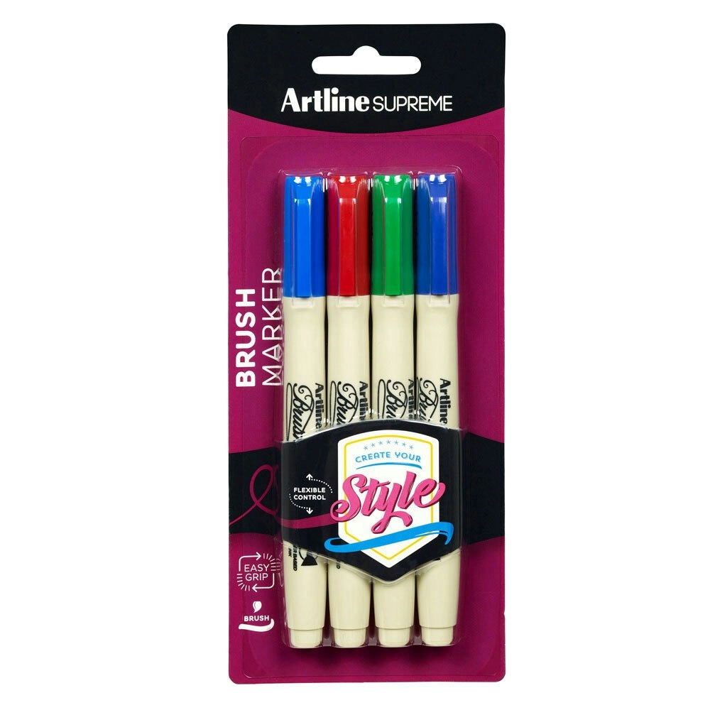 4pc Artline Supreme Brush Markers Art/Crafts School/Office Pen Assorted Colours