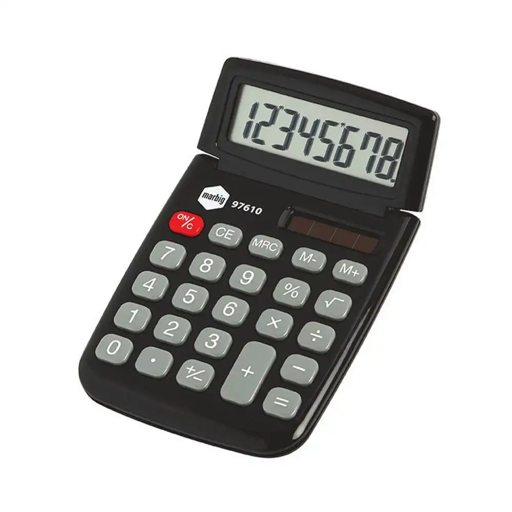 Marbig Dual Powered 8 Digit Pocket Solar Power Handheld Calculator Office Black