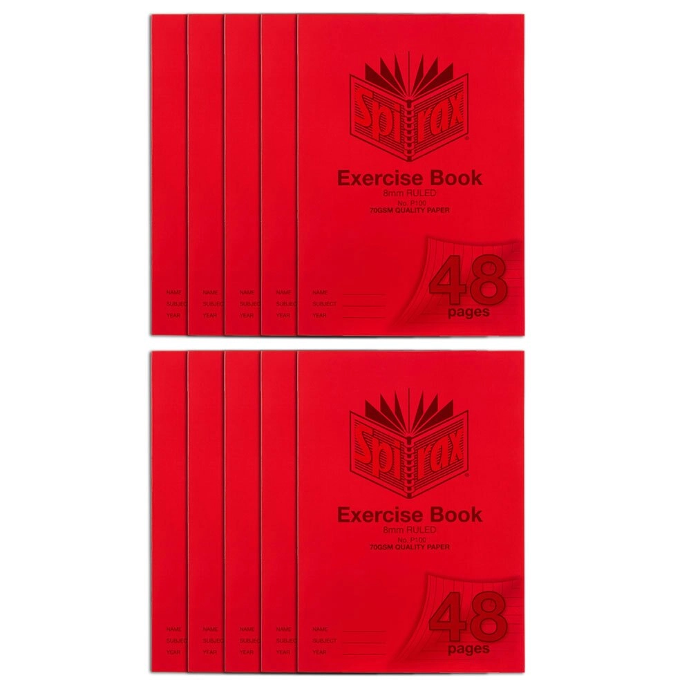 20PK Spirax 48 Pages 8mm Ruled Exercise Book School Writing Paper Notebook Red