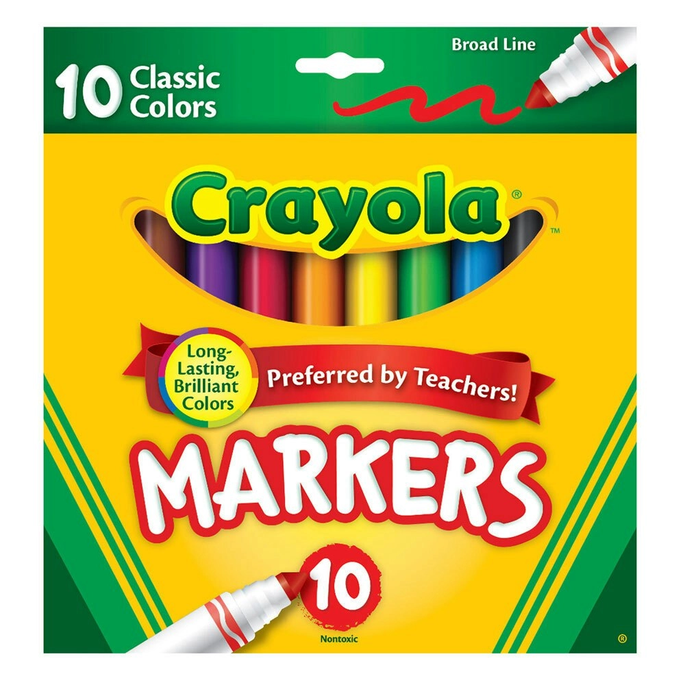 10PK Crayola Classic Broadline Markers Drawing Colouring Pen Kids 3y+ Art/Craft